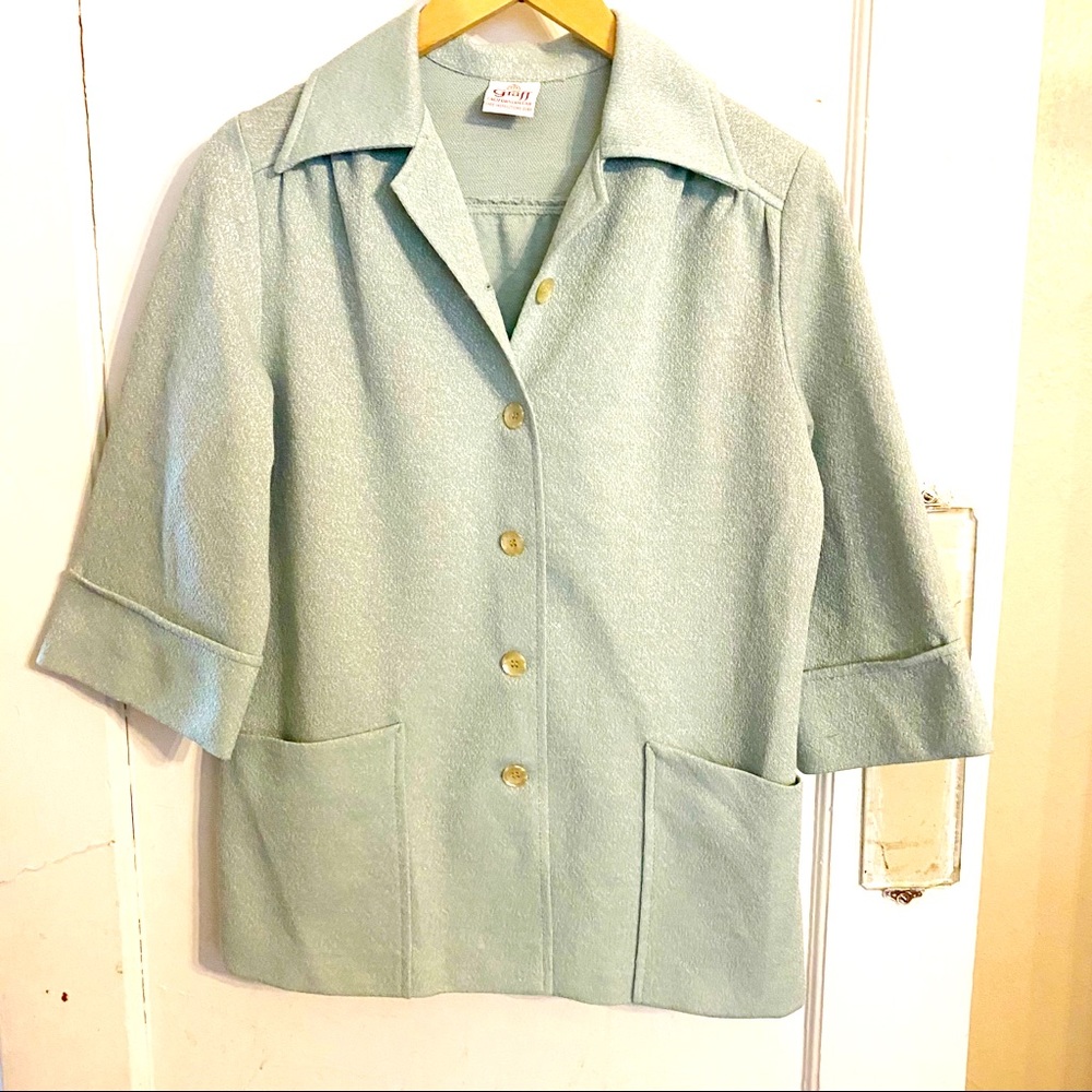 Vintage 1960s Graff Californiawear Womens SZ S Sea-foam Button Up Chore Jacket